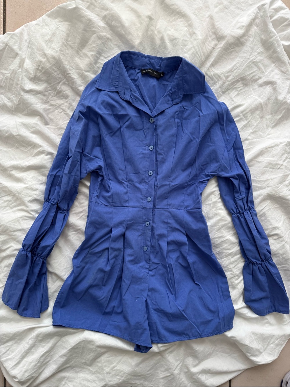Women's Blue Button-Front Long-Sleeve Romper